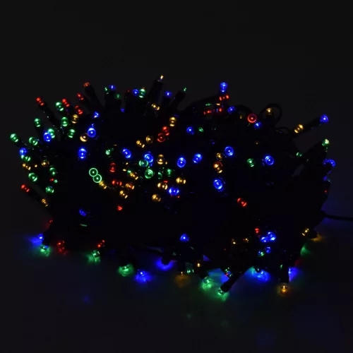 500 LEDES, 37 méteres színes napelemes karácsonyi égősor, izzósor kültérre